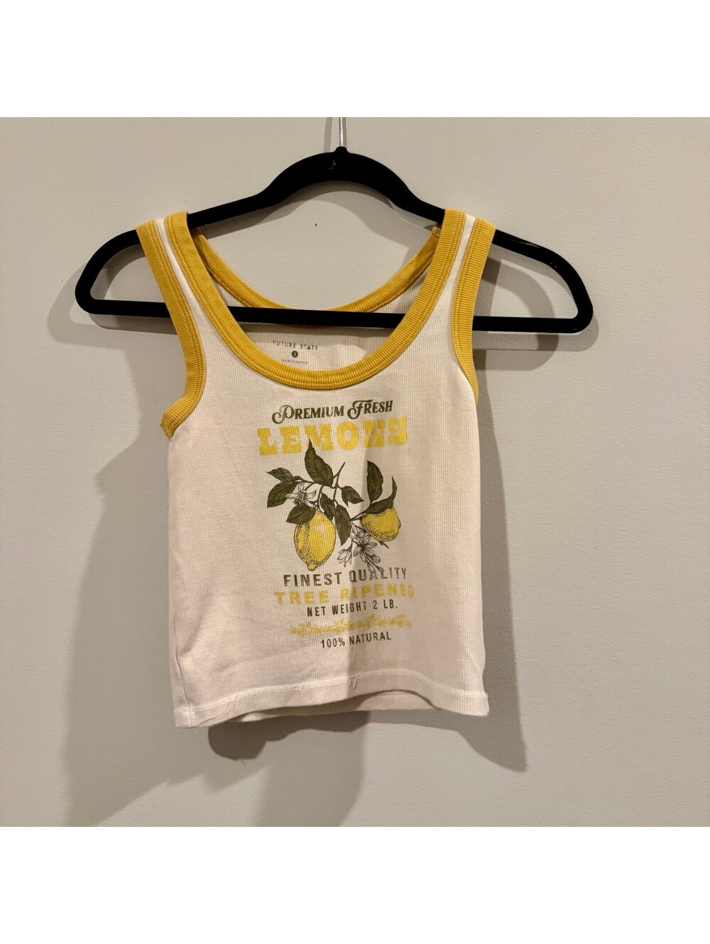 Future State "Premium Fresh Lemons" Ribbed Ringer Tank Top - Size Small
